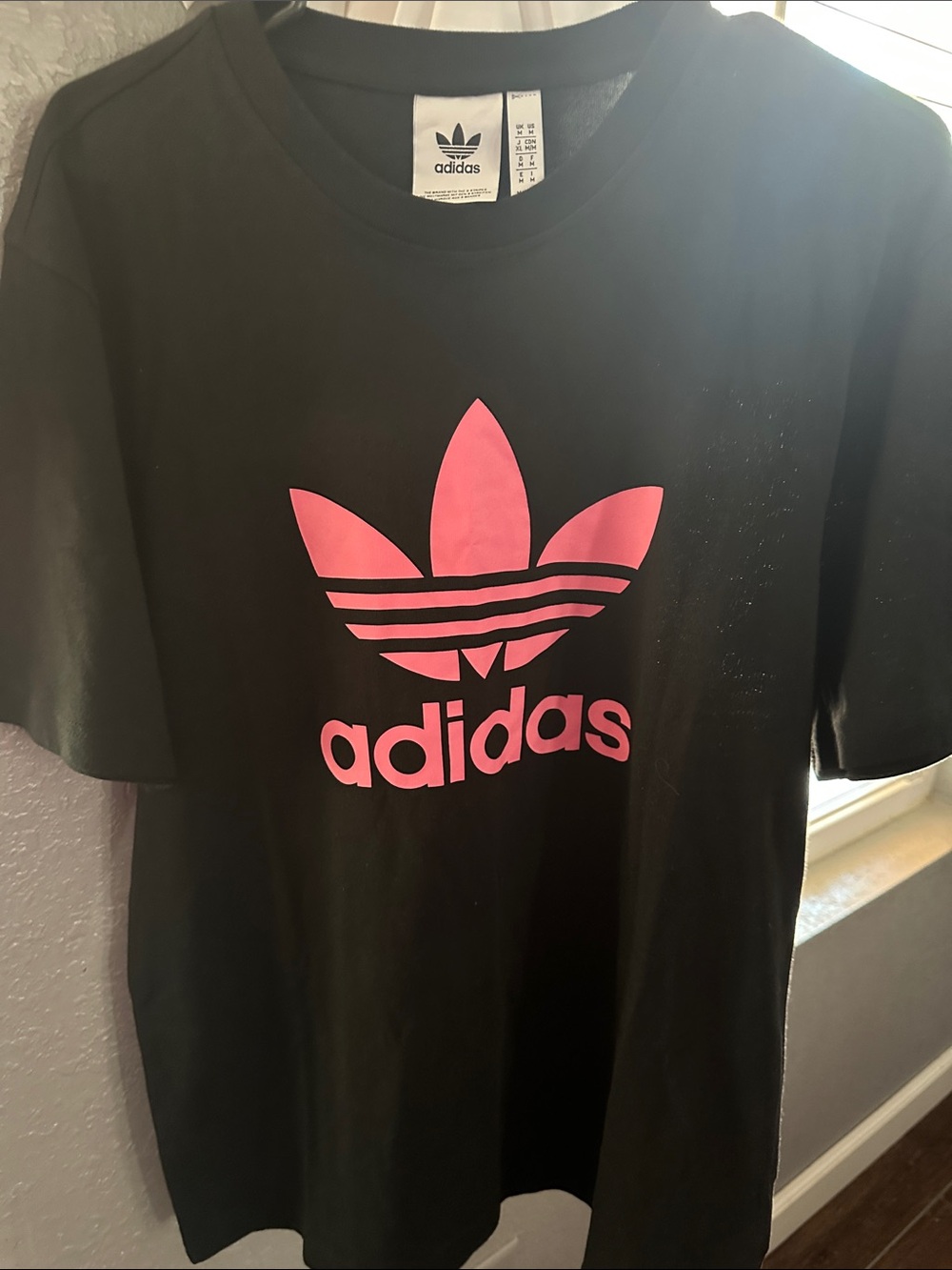 adidas Black Tee with Pink Trefoil Logo